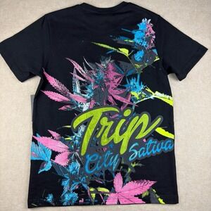 Trip City Shirt Men M‎ Black Graphic Tee Sativa Weed Psychedelic Cotton